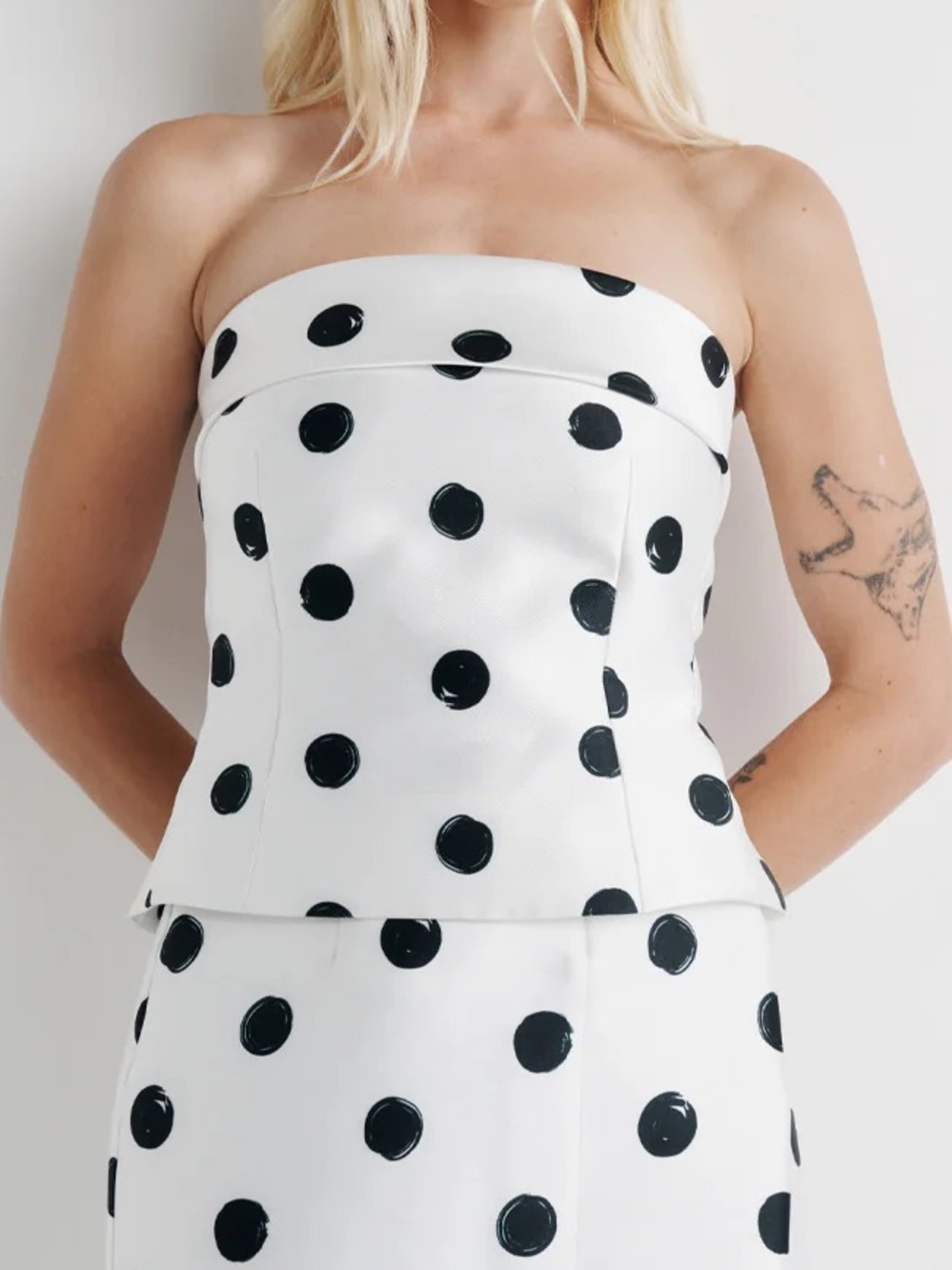 Romy Aimee White and Black Polka Dot Strapless Bustier Size Medium
